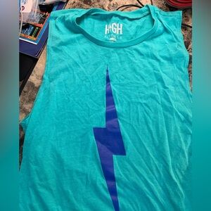 High Fitness Teal Muscle Tank with Purple Lightning